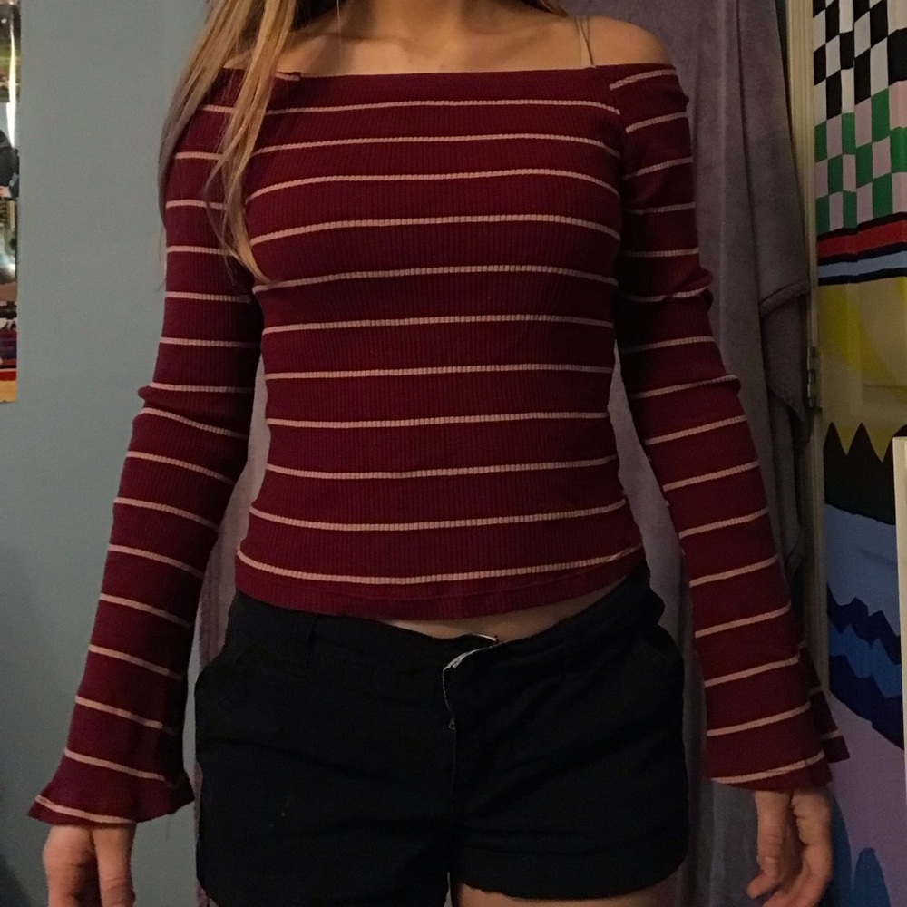 off the shoulder stripe shirt
